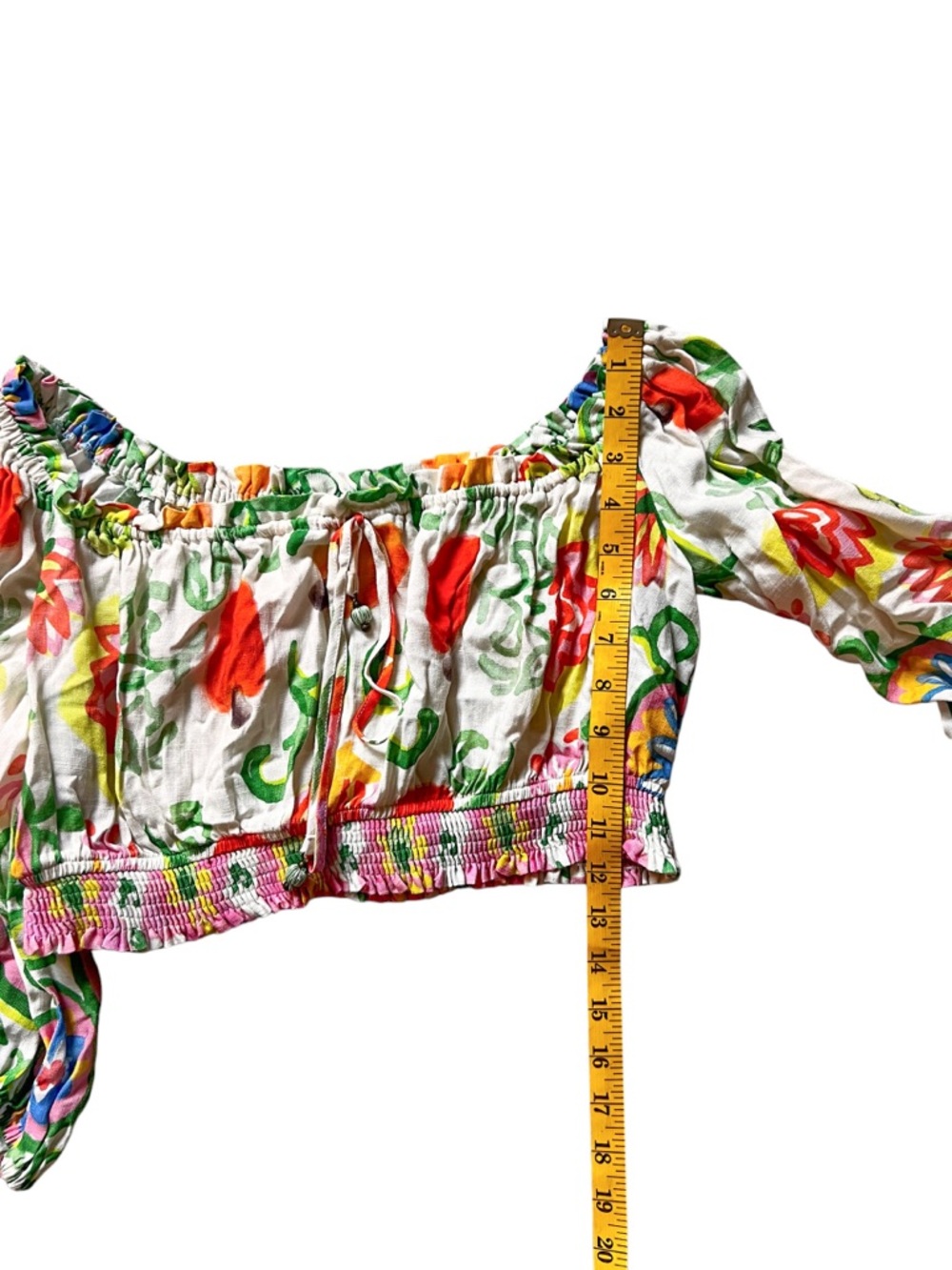 Farm Rio Off The Shoulder Tropical Floral Crop Top Size L - Picture 12 of 13